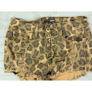 Fashion Nova Size 3 Womens Shorts Animal Print Button Fly Cut Off Distress